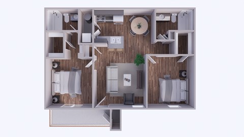 Floor plan for 2 beds, 2 baths, 870 sqft